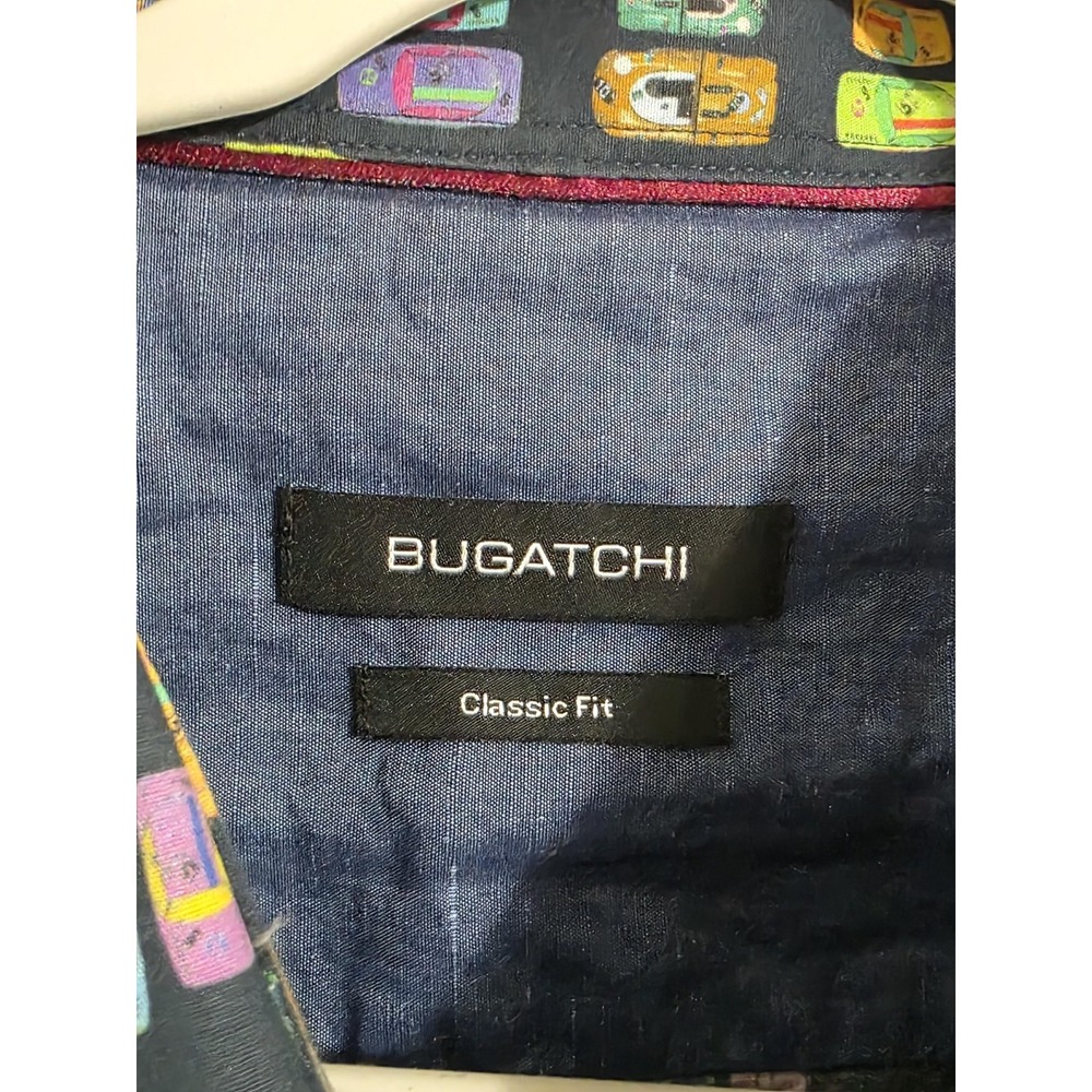 Bugatchi Classic Fit Mens Long Sleeve Shirt Size XL Rare Car AOP Button Up - Picture 2 of 6